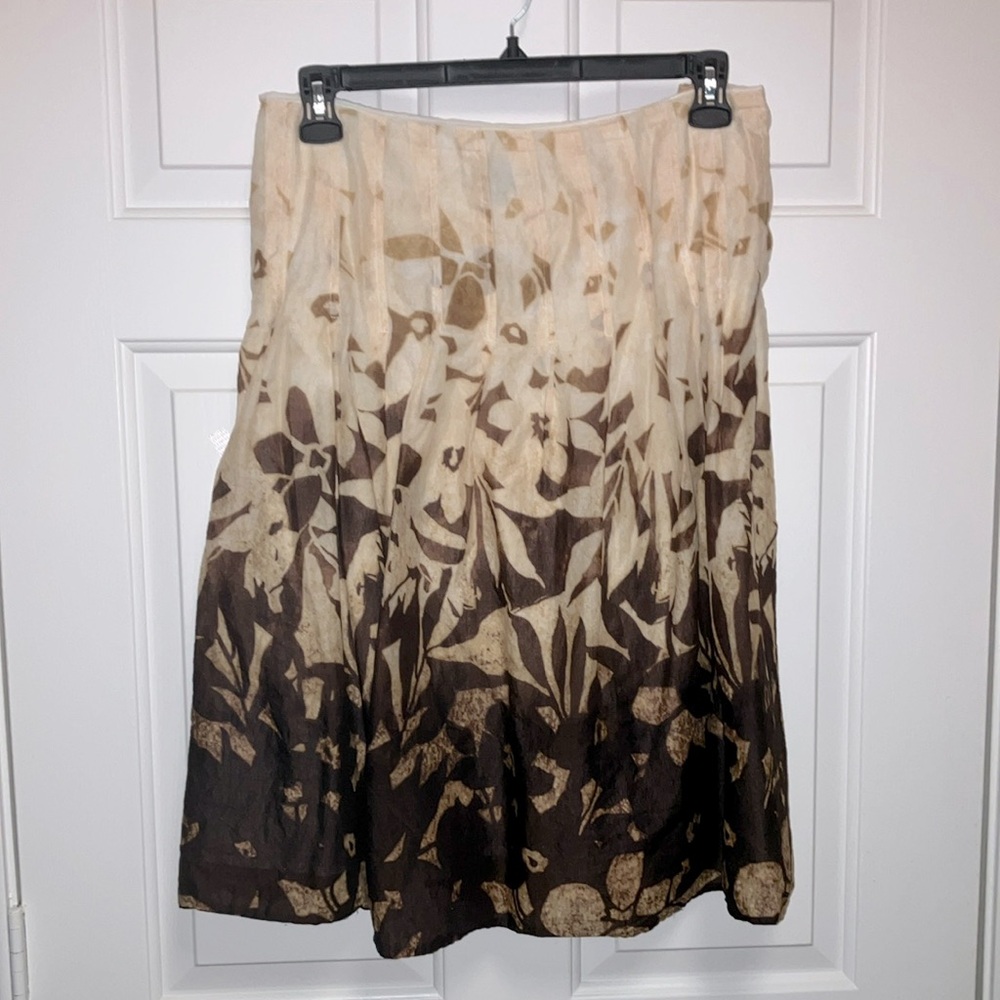 Jones New York Women's Pleated High Waist Floral A-Line Skirt Brown Beige Sz 22W